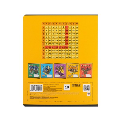 Зошит Kite Ninja Turtles, 18 аркушів, клітинка (NT24-236)