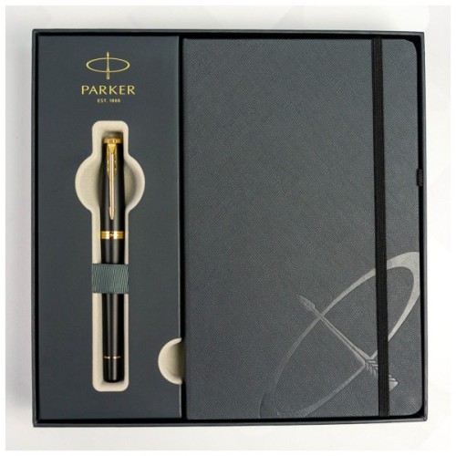 Ручка пір'яна Parker URBAN 17 Muted Black GT  FP F + блокнот Parker + подар.упаковка GIFT24 (30 011b24)