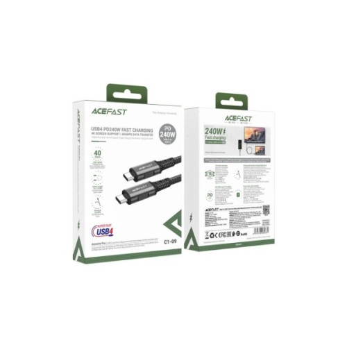 Дата кабель USB-C to USB-C 1.0m USB 4.0 240W audio/video black-grey Acefast (6974316282631)
