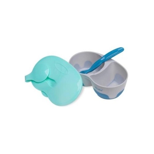 Набір дитячого посуду Akuku на 2 відділення з ложкою Сіро-блакитний (A0303)