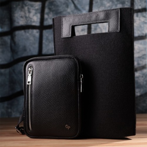 Сумка Grande Pelle Бананка з натуральної шкіри Чорна (22877)