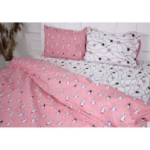 Постільна білизна MirSon Бязь Ranforce Elite 17-0528 Bunnies pink Полуторний (2200004699059)