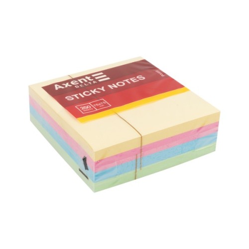 Папір для нотаток Axent з клейким шаром Асорті пастельних кольорів 75х75мм, 250 аркушів (D3350)