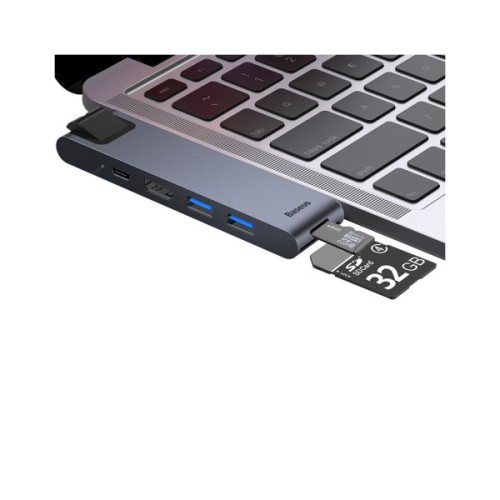 Концентратор Baseus USB-C Thunderbolt 7-in-1 2xUSB 3.0 + 1xUSB-C PD + HDMI 4K60Hz + SD/TF + 1xRJ45 1000Mbps gray (CAHUB-L0G)