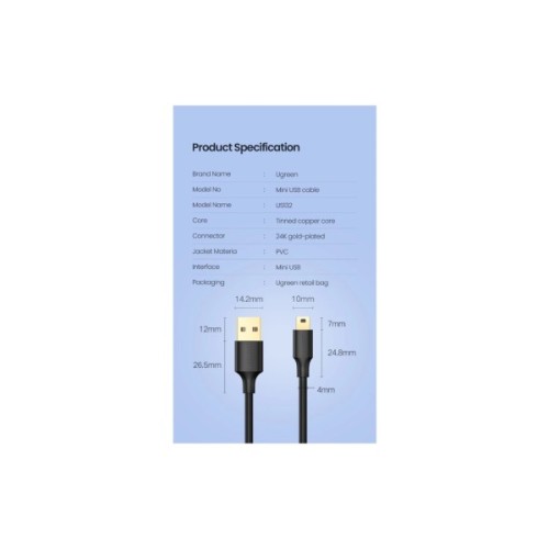 Дата кабель USB 2.0 AM to Mini 5P 1.0m US132 black Ugreen (10355)