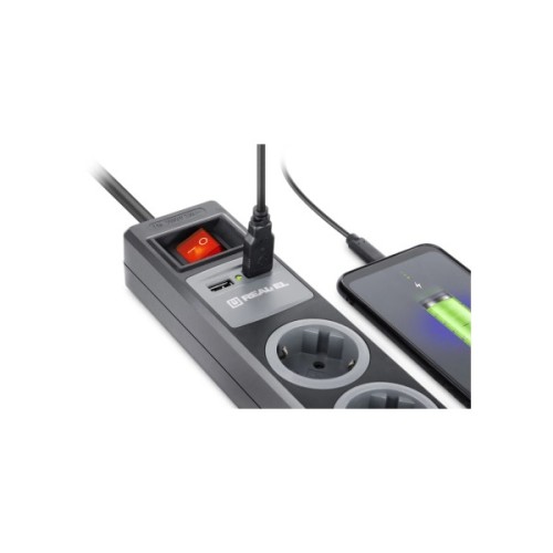 Мережевий подовжувач REAL-EL RS-3 USB CHARGE 1.8m, black (EL122500001)