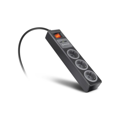Мережевий подовжувач REAL-EL RS-3 USB CHARGE 1.8m, black (EL122500001)