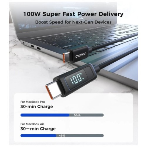 Дата кабель USB-C to USB-C 1.8m PD100W digital display silicone Choetech (XCC-1063)