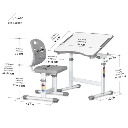 Парта зі стільцем Evo-kids Ergo Grey (Evo-03 Ergo G)