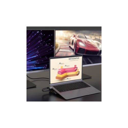 Порт-реплікатор J5create Dock-Station USB-C 10Gbps, 12-in-1 (слот M2 NVMe/хаб/HDMI/DP/PD/картрид/LAN) (JCD552-N)