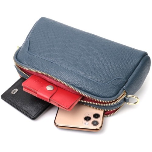 Сумка Vintage На два відділення з натуральної шкіри Синя (22355)