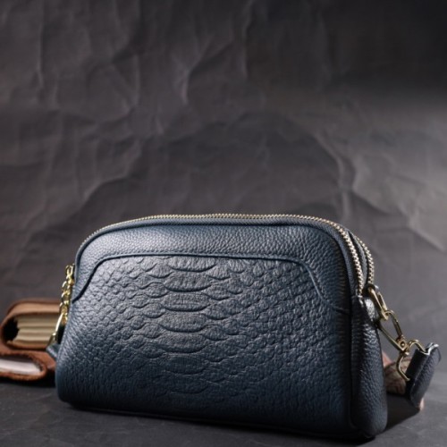 Сумка Vintage На два відділення з натуральної шкіри Синя (22355)