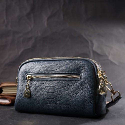 Сумка Vintage На два відділення з натуральної шкіри Синя (22355)