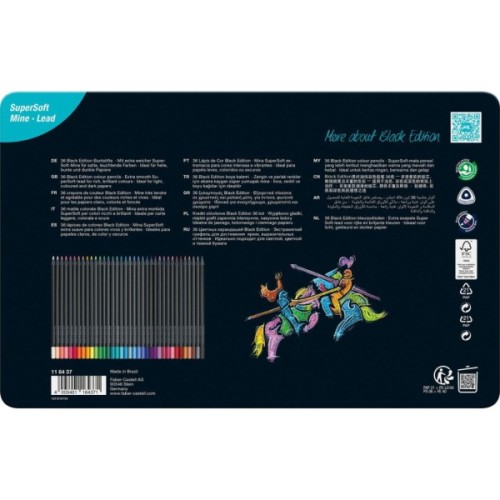 Олівці кольорові Faber-Castell Black Edition colour pencils 36 кольорів тригранні чорне дерево, металева коробка, 116437 (32085)