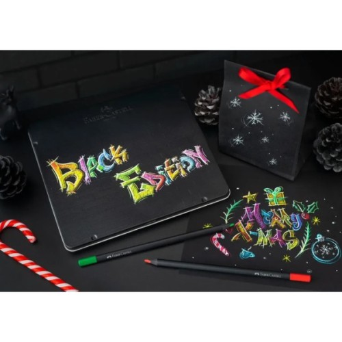 Олівці кольорові Faber-Castell Black Edition colour pencils 36 кольорів тригранні чорне дерево, металева коробка, 116437 (32085)