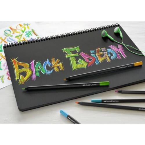 Олівці кольорові Faber-Castell Black Edition colour pencils 36 кольорів тригранні чорне дерево, металева коробка, 116437 (32085)