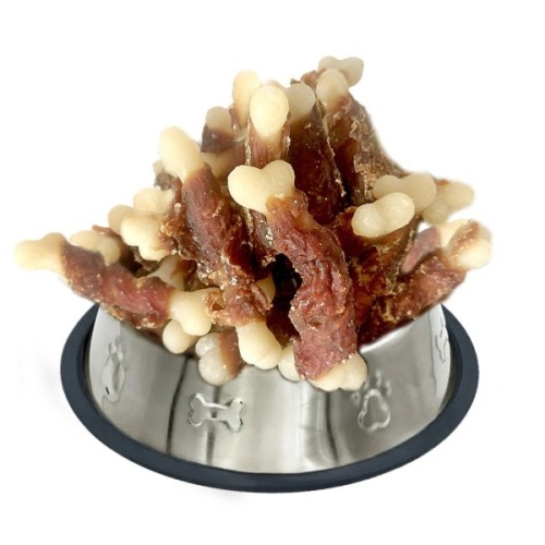 Ласощі для собак Lucky Star Кальцієва кістка в обгортці з качиного в'яленого м'яса 500 г (4820144201196)