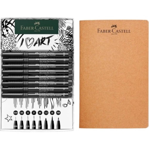 Лайнер Faber-Castell набір ручок капілярних та блокнот Sketch Set колір чорний (XXS, XS, S, F, M, 1,5, B, FM) (32468)