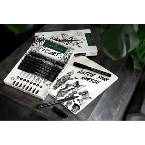 Лайнер Faber-Castell набір ручок капілярних та блокнот Sketch Set колір чорний (XXS, XS, S, F, M, 1,5, B, FM) (32468)