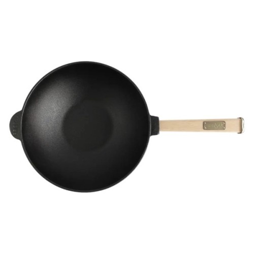 Сковорода Brizoll чавунна WOK з дерев'яною ручкою та скляною кришкою 2,8 л 260х80 мм (W26H-6)