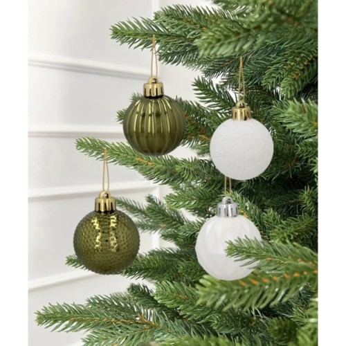 Ялинкова іграшка Chomik пластикові кульки 16 шт, 4 см, зелені і білі (5900779877351_2)