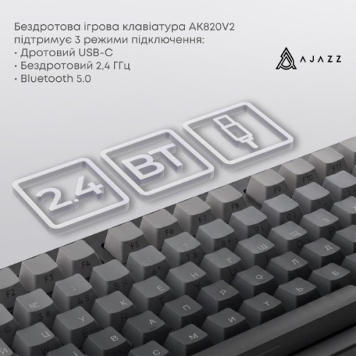 Клавіатура Ajazz AK820 V2 White Peach Switch Wireless/Bluetooth/USB UA White (AK820-V2-WP-S-W)