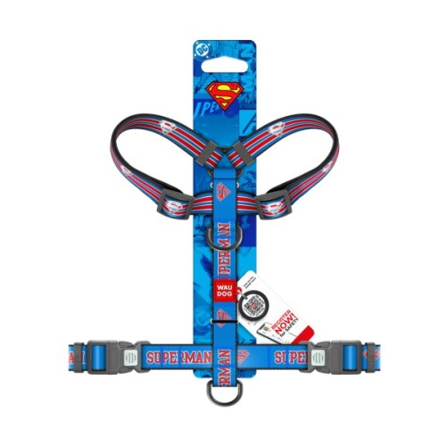 Шлея для собак WAUDOG Nylon H-подібна з QR-паспортом "Супермен Ретро", світловідбивна М (344-1082)