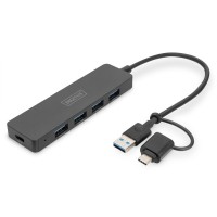 Концентратор Digitus USB-C + USB-A to 4xUSB-A 0.2m black (DA-70235)