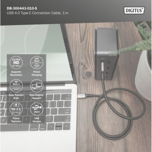 Дата кабель USB-C to USB-C 1.0m USB 4.0 black Digitus (DB-300443-010-S)