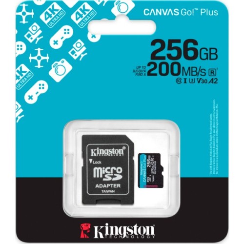 Карта пам'яті Kingston 256GB microSDXC сlass 10 UHS-I U3 V30 A2 Canvas Go Plus G4 (SDCG4/256GB)