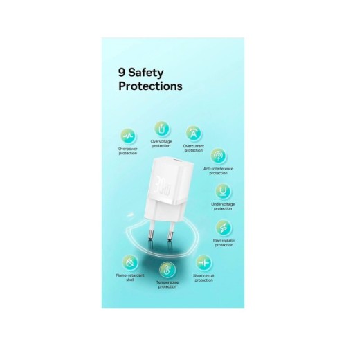 Зарядний пристрій Baseus GaN5 Fast Charger USB-C 30W + Cable 1.0m Type-C 100W white (P10110902213-00)