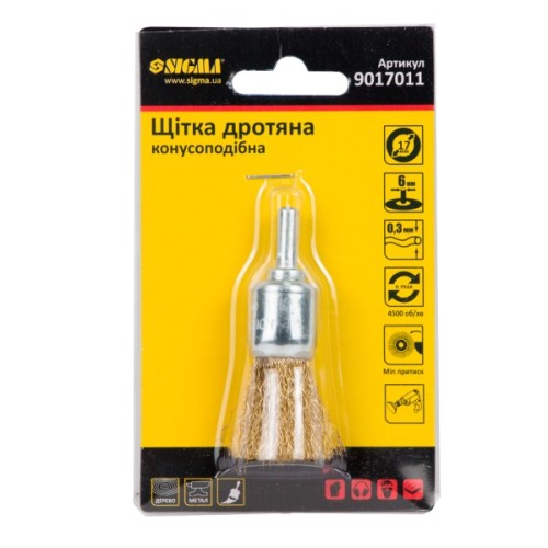 Щітка для електроінструменту Sigma дротяна конусоподібна 17мм хвостовик 6мм латунированная 9017011 (9017011)