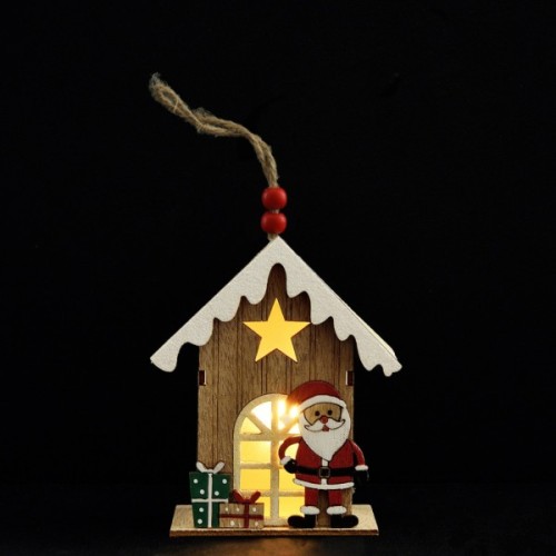 Прикраса декоративна YES! Fun Будиночок із Сантою 11 см дерево LED (975073)