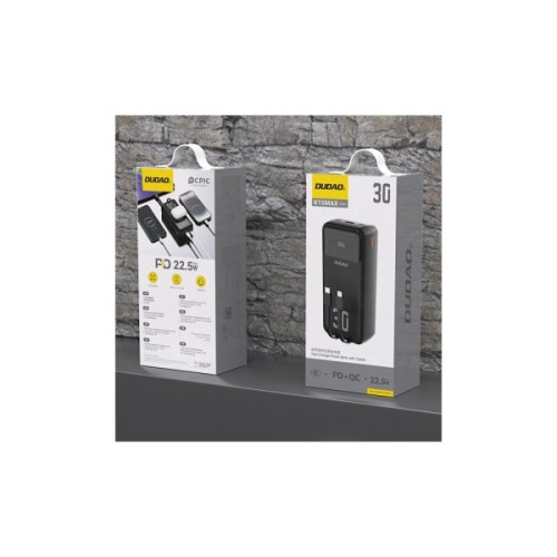 Батарея універсальна Dudao 30000mAh K15 MAX 22.5W, PD, QC, USB-A, Lightning, USB-C(In/Out), with USB-C/Lightning cables (6977196682478)