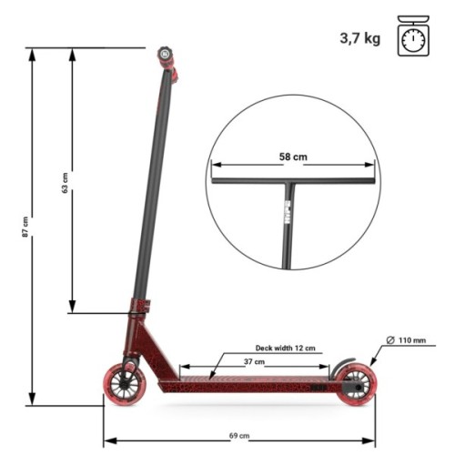 Самокат Hipe H11 Magma трюковий (black/red) (250160)