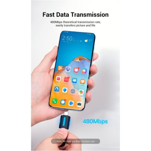 Перехідник OTG USB 2.0 AF to USB-C Vention (CDTB0)