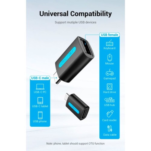Перехідник OTG USB 2.0 AF to USB-C Vention (CDTB0)