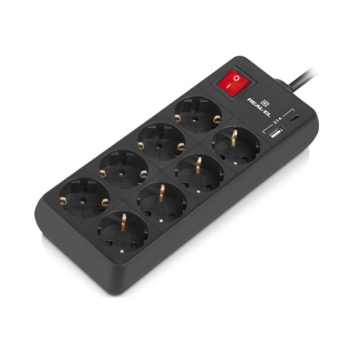 Мережевий фільтр живлення REAL-EL RS-PROTECT 805 3m, black (EL122300043)