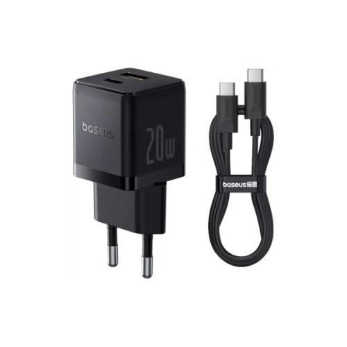 Зарядний пристрій Baseus 1xUSB-C PD20W + 1xUSB + cable USB-C to USB-C white (P10111608113-01)
