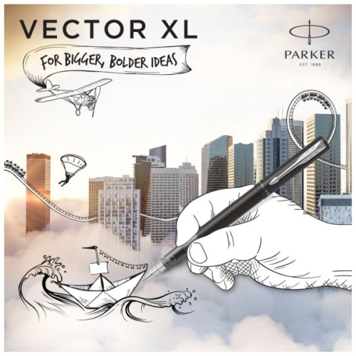 Ручка пір'яна Parker VECTOR 17 XL Metallic Black CT  FP M (06 012)