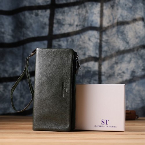 Гаманець ST Leather З натуральної шкіри Зелений (23104)
