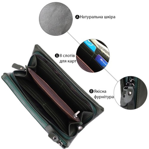 Гаманець ST Leather З натуральної шкіри Зелений (23104)