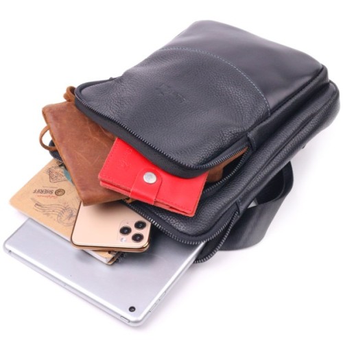 Сумка Shvigel З комбінованої натуральної шкіри Чорна (18720)