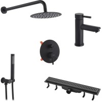 Душовий гарнітур Kroner Edelstahl Klassisch-SCH082 + змішувач Edelstahl Klassisch-SCH010 + трап лінійний Harz SCH60 Sekt (CVS30168)