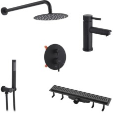 Душовий гарнітур Kroner Edelstahl Klassisch-SCH082 + змішувач Edelstahl Klassisch-SCH010 + трап лінійний Harz SCH60 Sekt (CVS30168)