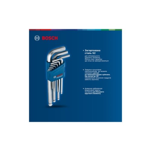 Ключ Bosch шестигранний, набір 9шт, кулястий наконечник (1.600.A01.TH5)