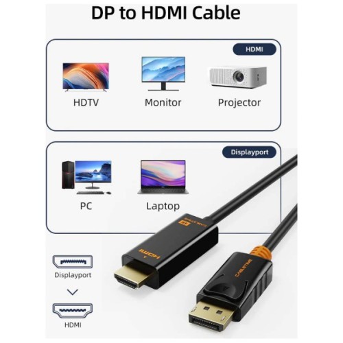Кабель мультимедійний DisplayPort M to HDMI M 1.8m V1.2 4K60Hz Cabletime (CA915316)