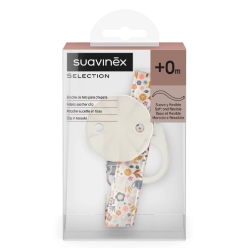 Кліпса для пустушок Suavinex Poetry із тканинною стрічкою, біла з малюнком (402828)