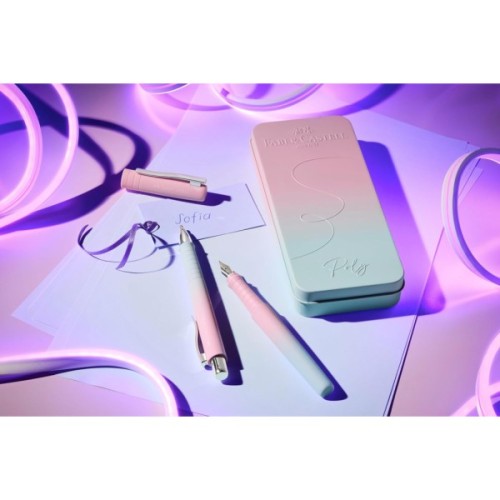 Ручка кулькова Faber-Castell набір ручок POLY Ball Set в металевому пеналі (перо М + кульк. ручка), колір корпусу рожево-блак (33116)