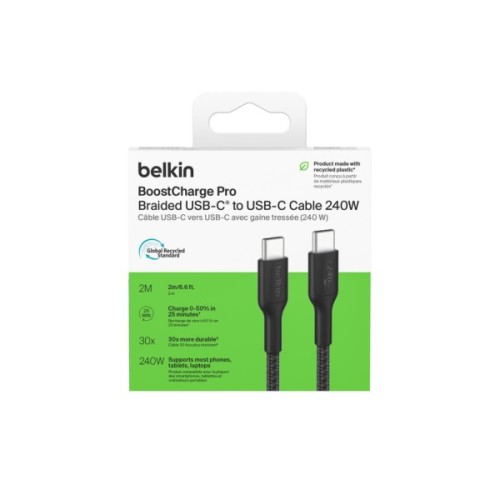 Дата кабель USB-C to USB-C 2.0m 240W black Belkin (CAB025HQ2MBK)